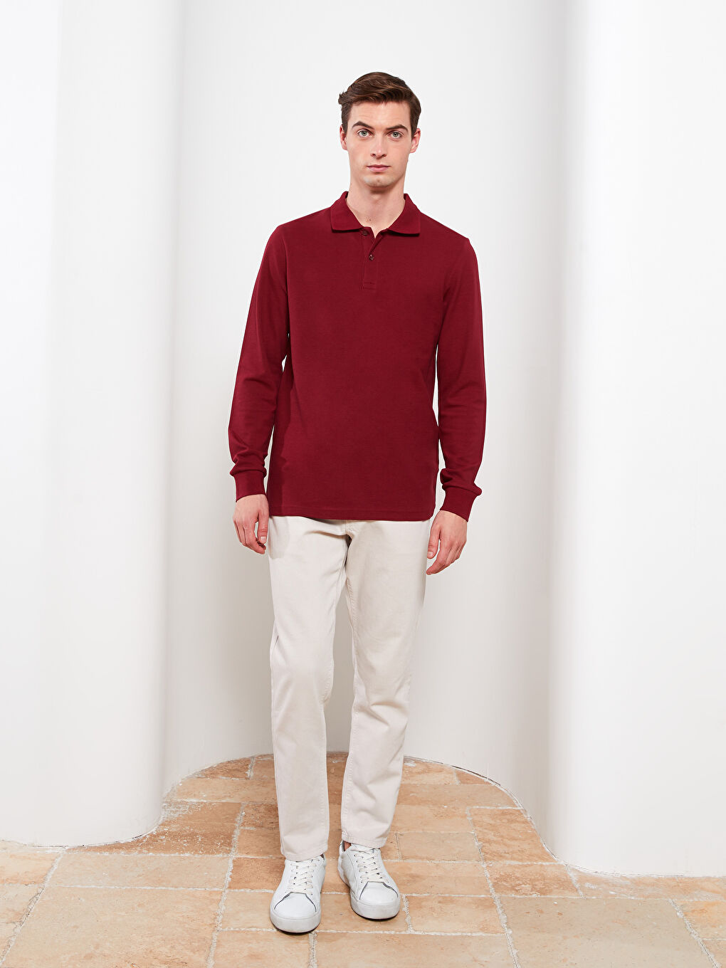 تي شيرت بياقة بولو كم طويل بيكيه للرجال-2