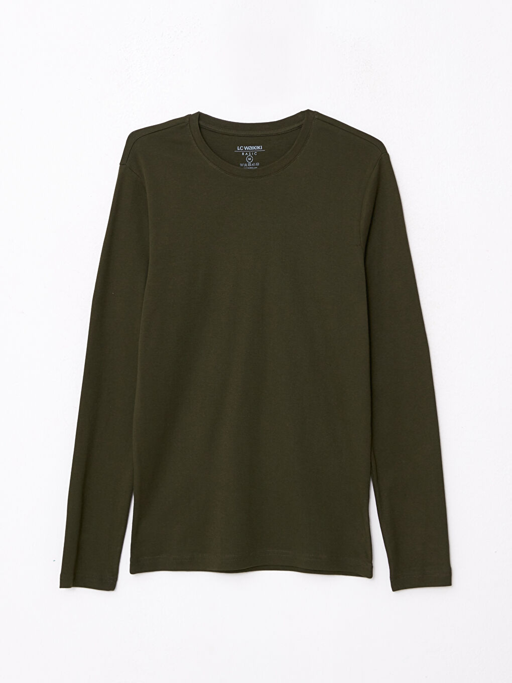 Haki Bisiklet Yaka Uzun Kollu Penye Erkek Tişört-5