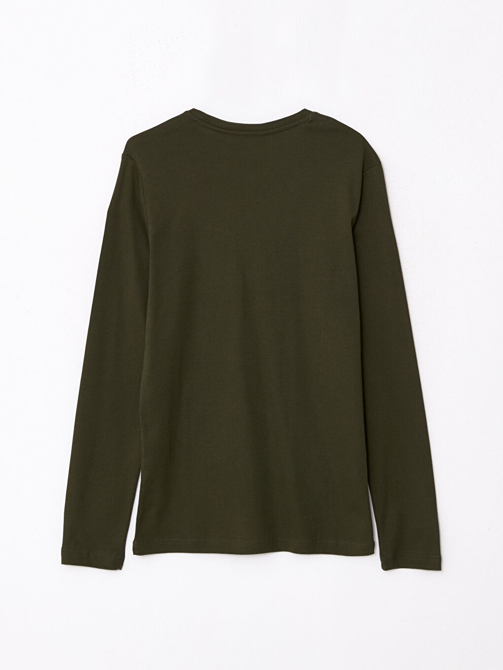 Haki Bisiklet Yaka Uzun Kollu Penye Erkek Tişört-6