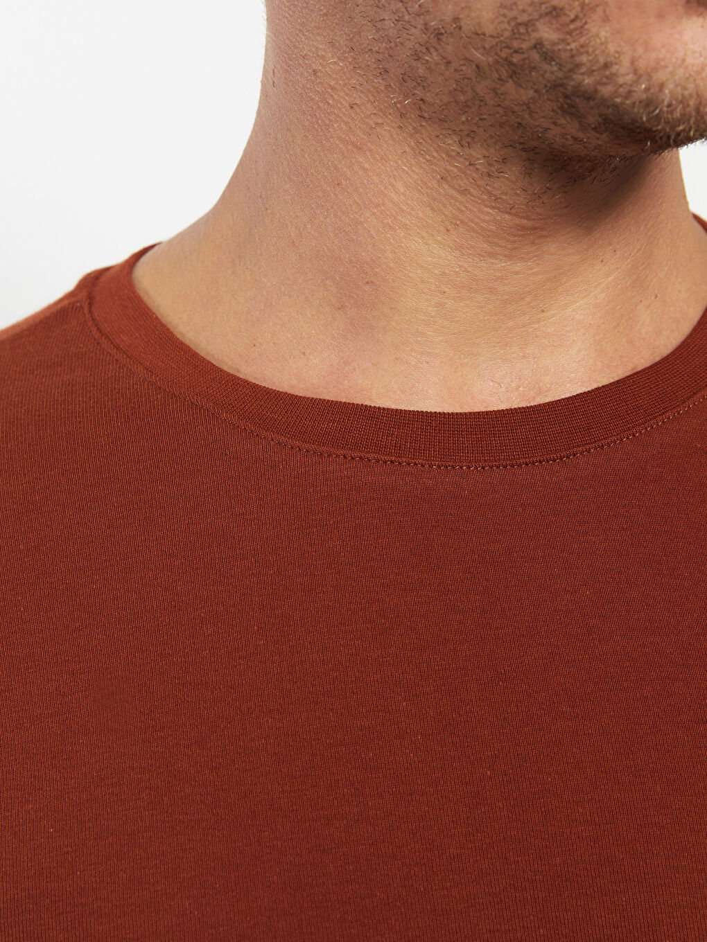 Kahverengi Bisiklet Yaka Uzun Kollu Penye Erkek Tişört-3