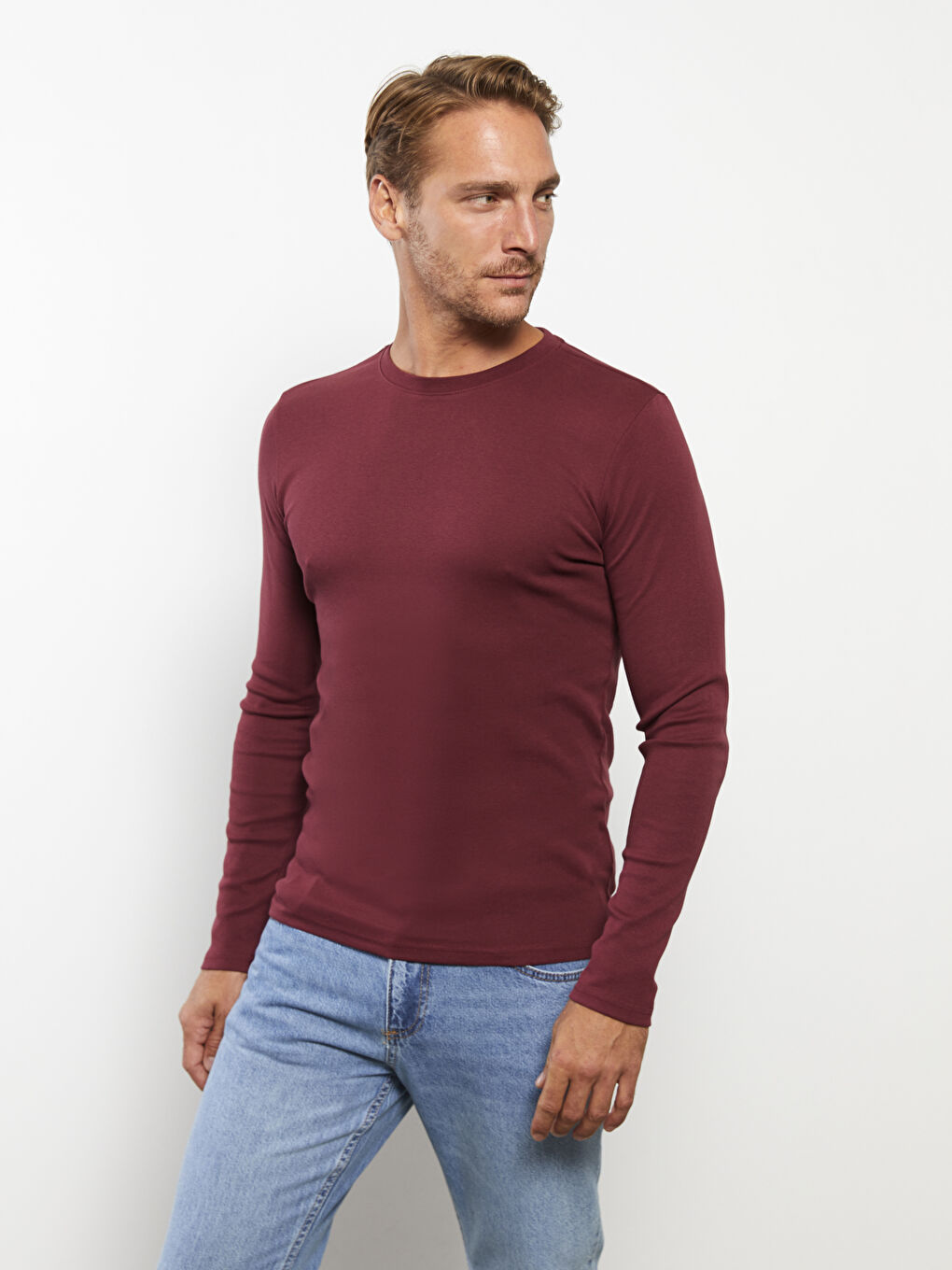 LCWAIKIKI بنەڕەتی تیشێرت قۆڵ درێژ یاخە خڕ جێرسی بۆ پیاوان -W21909Z8-RGZ