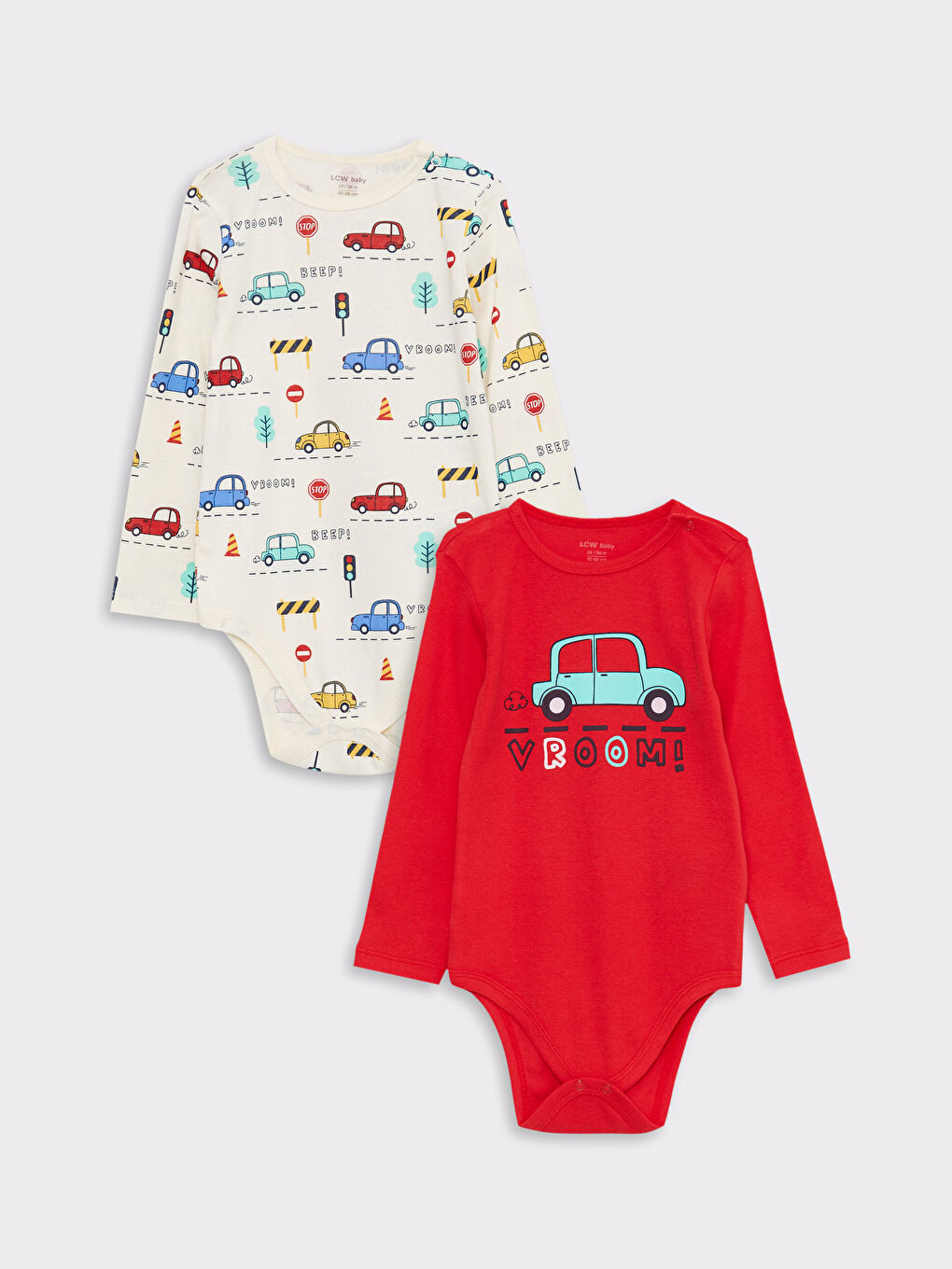 Kırmızı Bisiklet Yaka Uzun Kollu Baskılı Erkek Bebek Çıtçıtlı Bodysuit  2'li