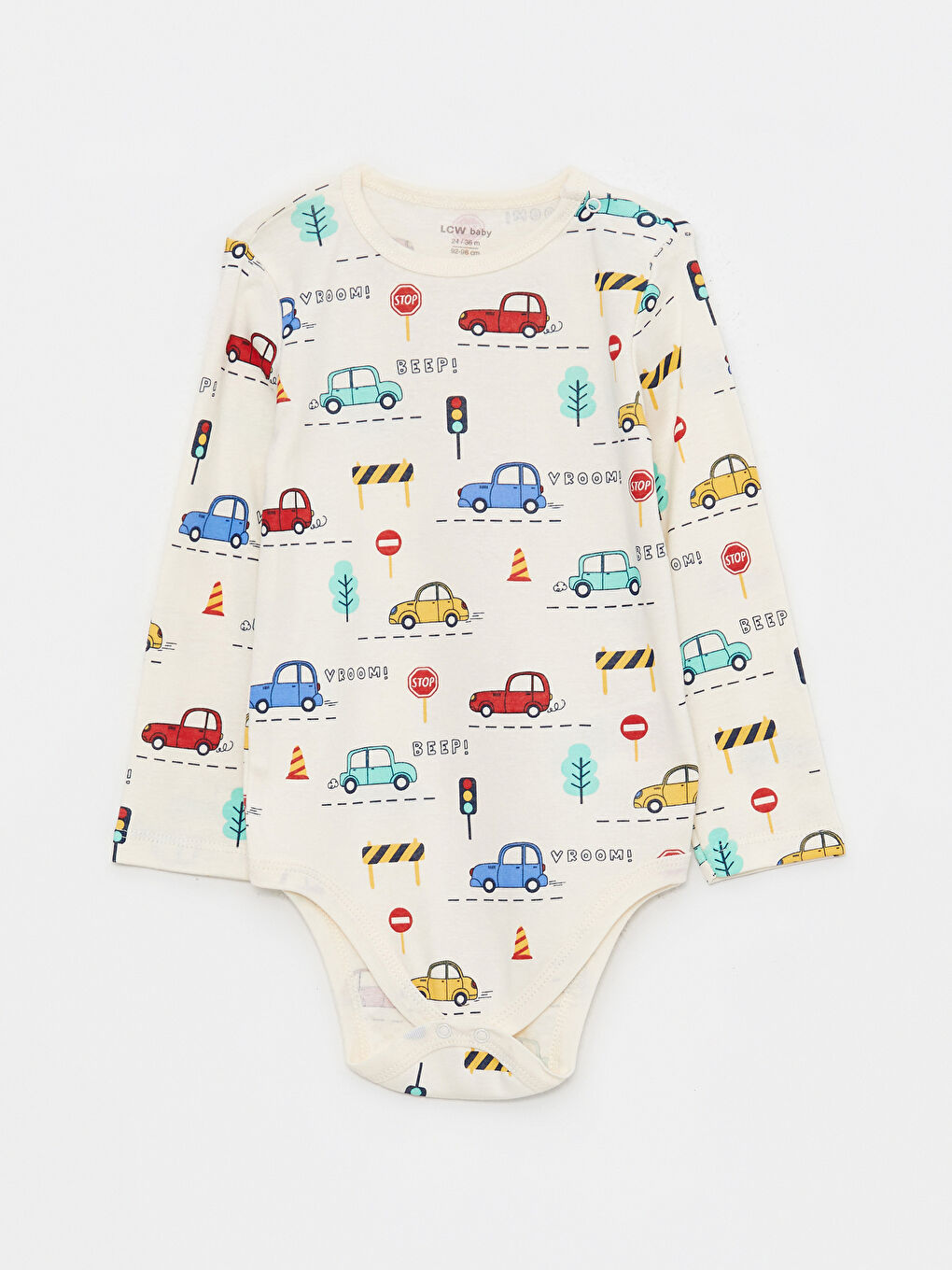 Kırmızı Bisiklet Yaka Uzun Kollu Baskılı Erkek Bebek Çıtçıtlı Bodysuit  2'li-1