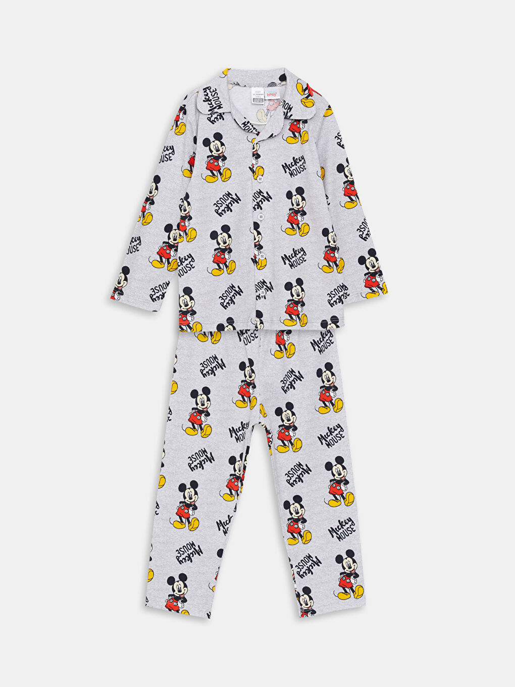 Polo Collar Long Sleeve Mickey Mouse Printed Baby Boys' Pyjama Set