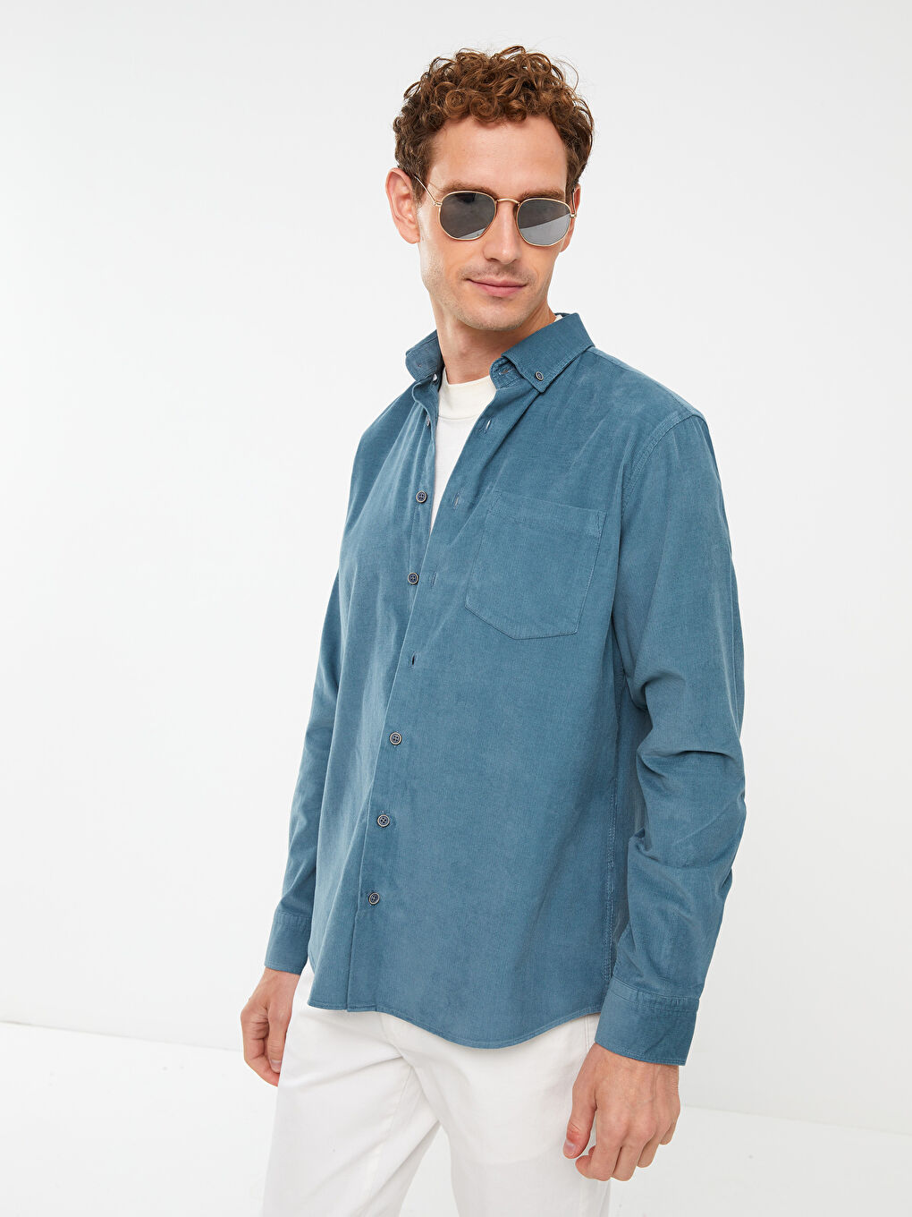 Regular Fit Long Sleeve Velvet Men's Shirt-1
