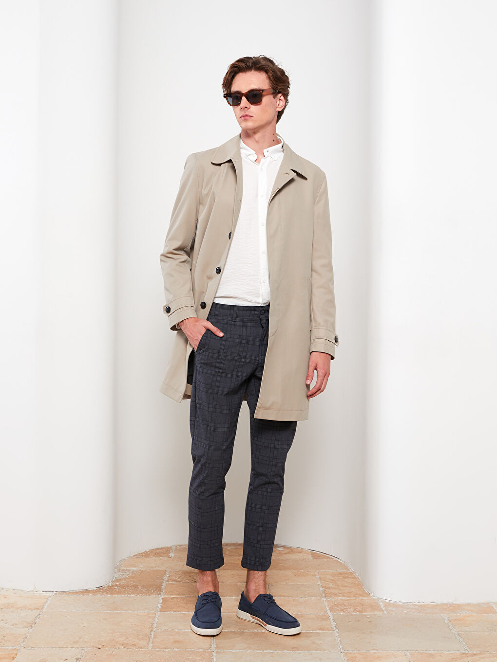 Slim Fit Plaid Men's Trousers-1