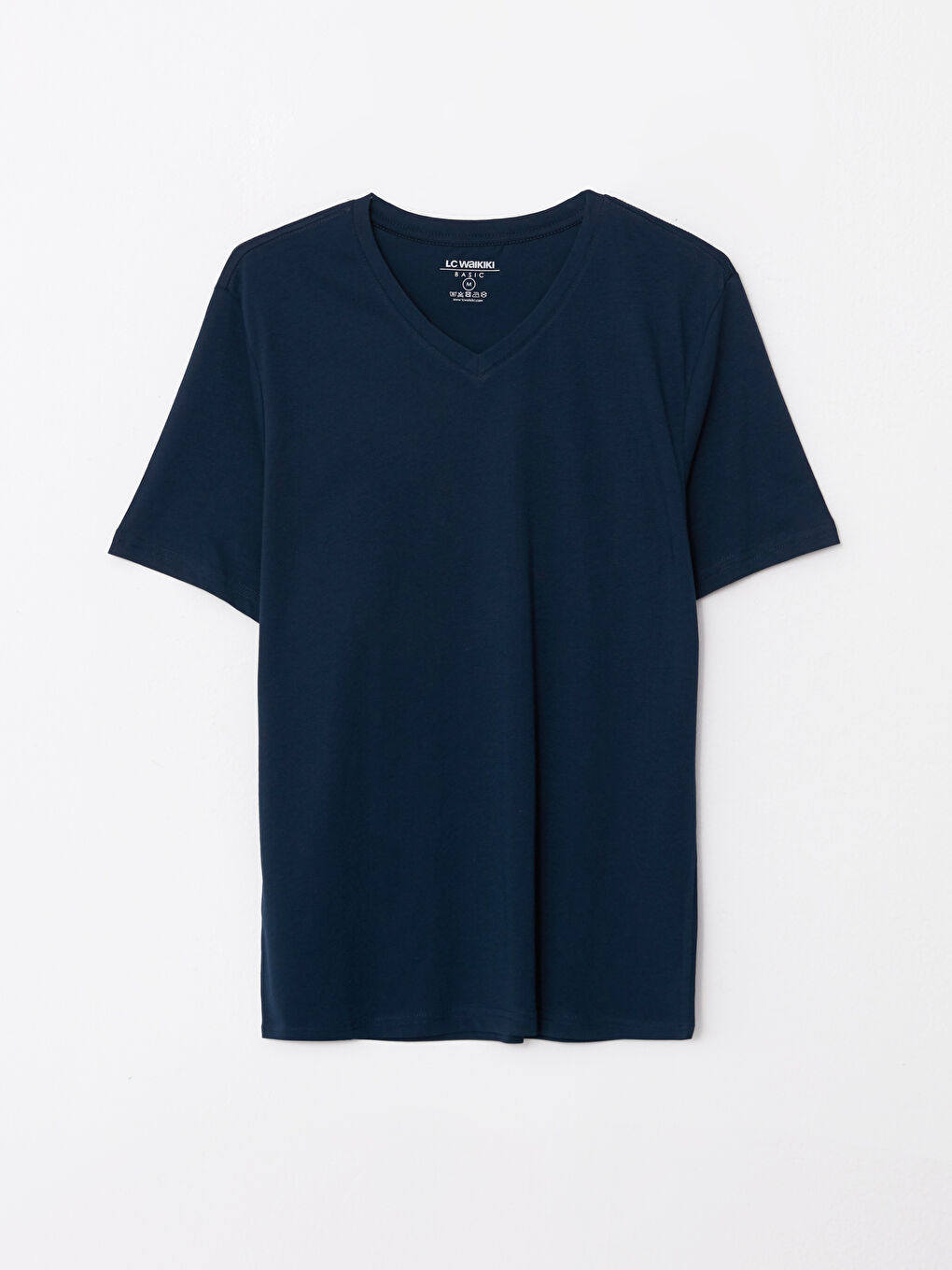 Lacivert V Yaka Kısa Kollu Penye Erkek Tişört-5