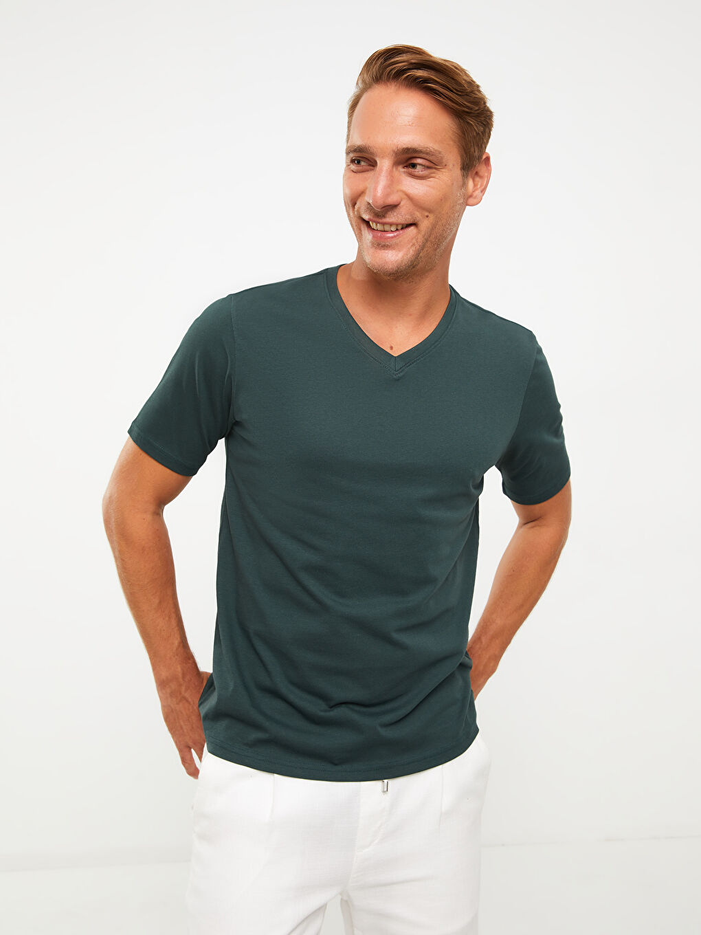 V-Neck Short Sleeve Jersey Men's T-Shirt