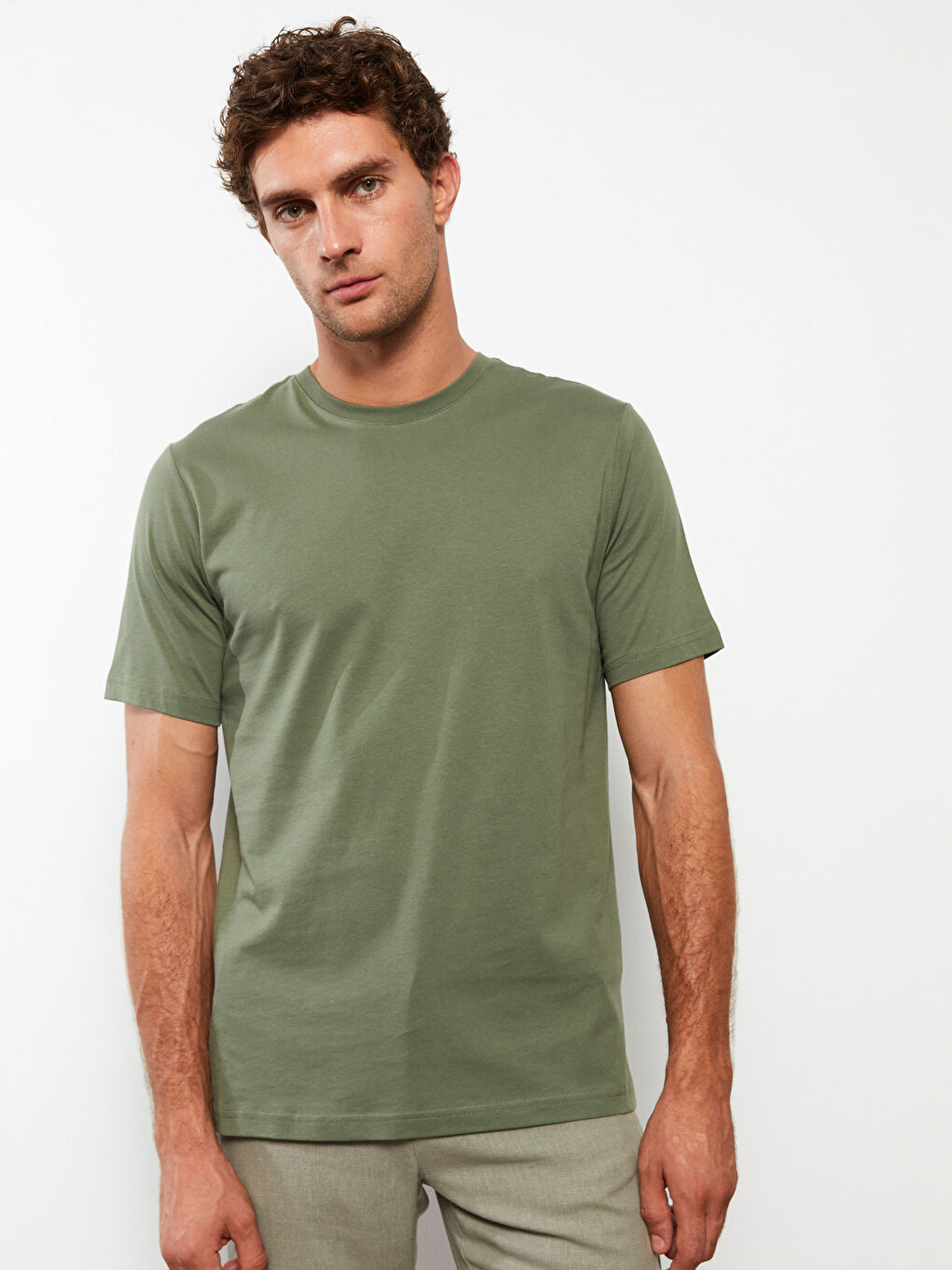 Haki Bisiklet Yaka Penye Erkek Tişört-2