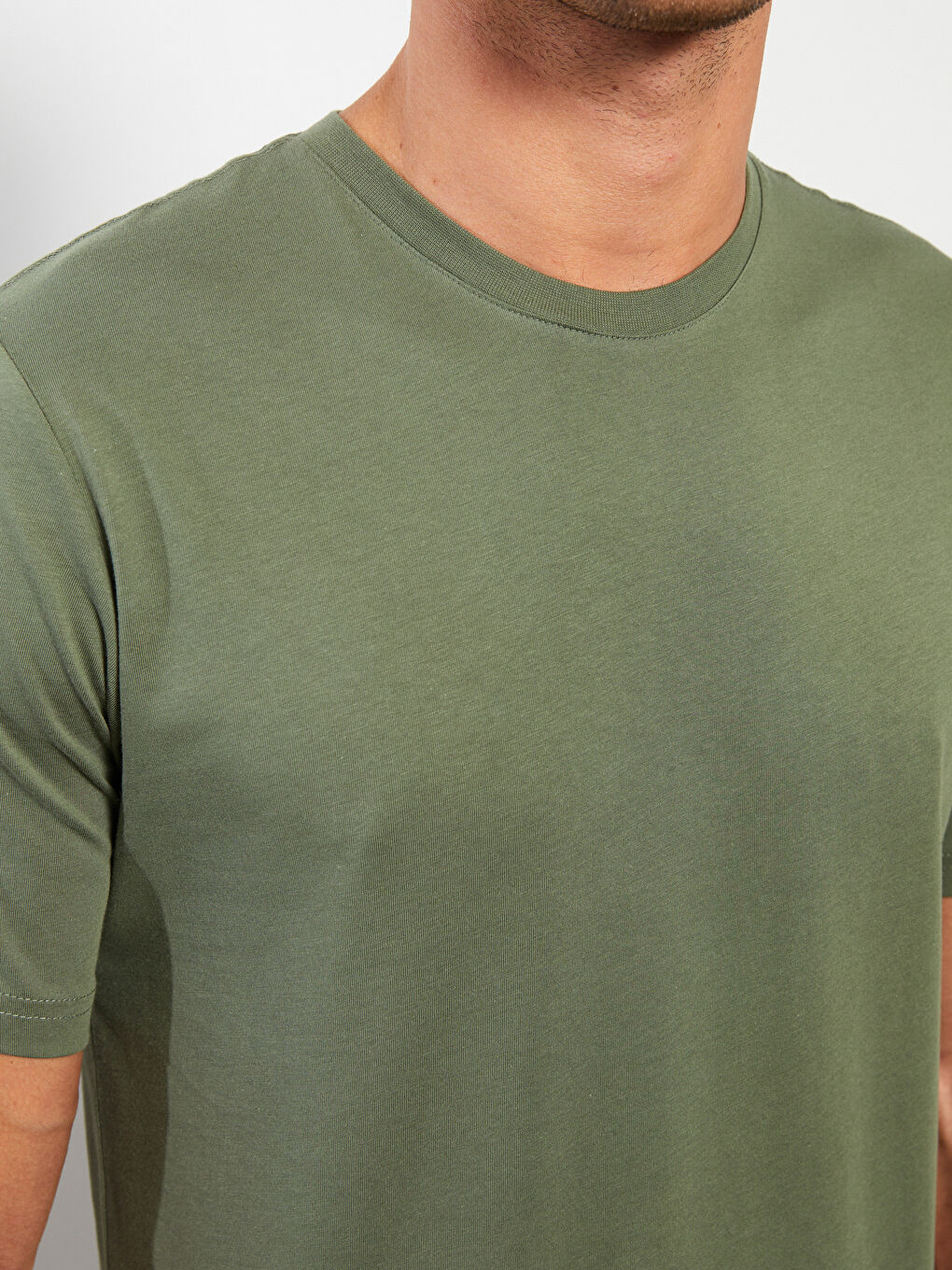 Haki Bisiklet Yaka Penye Erkek Tişört-3