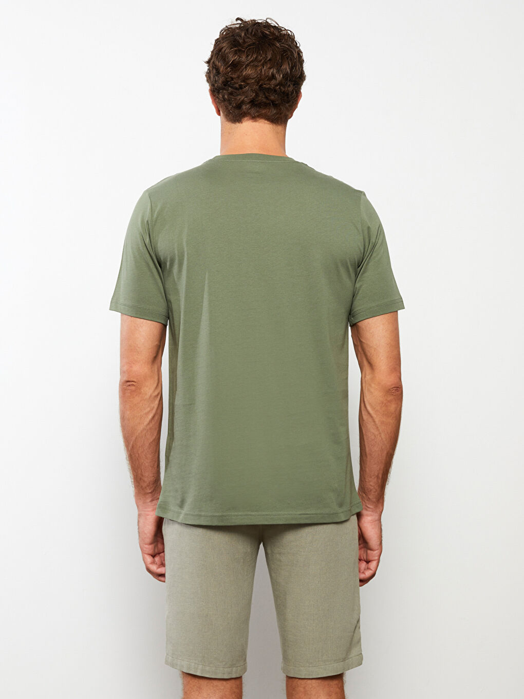 Haki Bisiklet Yaka Penye Erkek Tişört-4