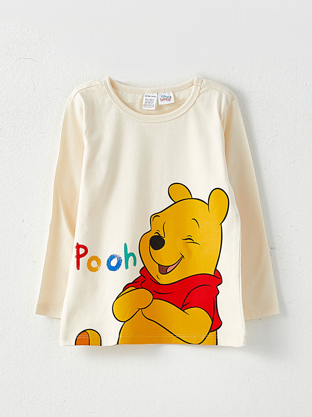 Ekru Bisiklet Yaka Uzun Kollu Winnie the Pooh Baskılı Erkek Bebek Pijama Takımı-1
