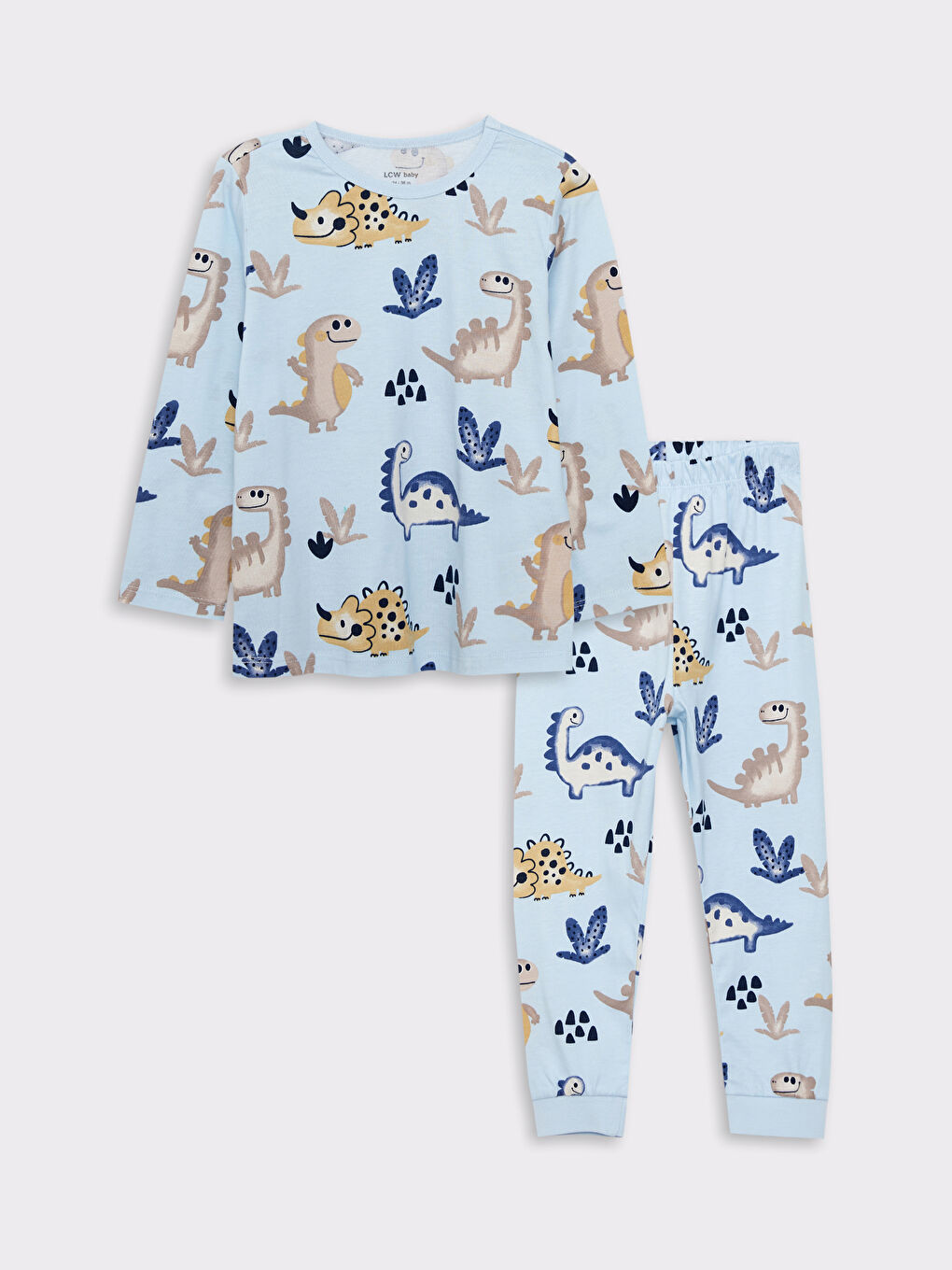 Mavi Bisiklet Yaka Uzun Kollu Baskılı Pamuklu Erkek Bebek Pijama Takım