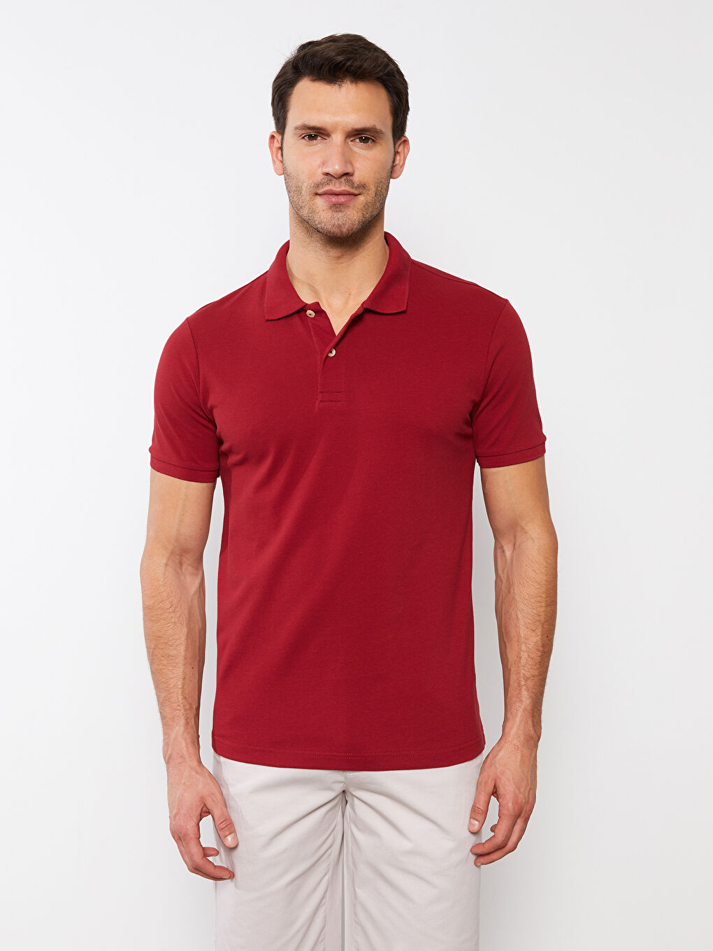 LCWAIKIKI Basic Bordo Polo Yaka Kısa Kollu Pike Erkek Tişört - 2