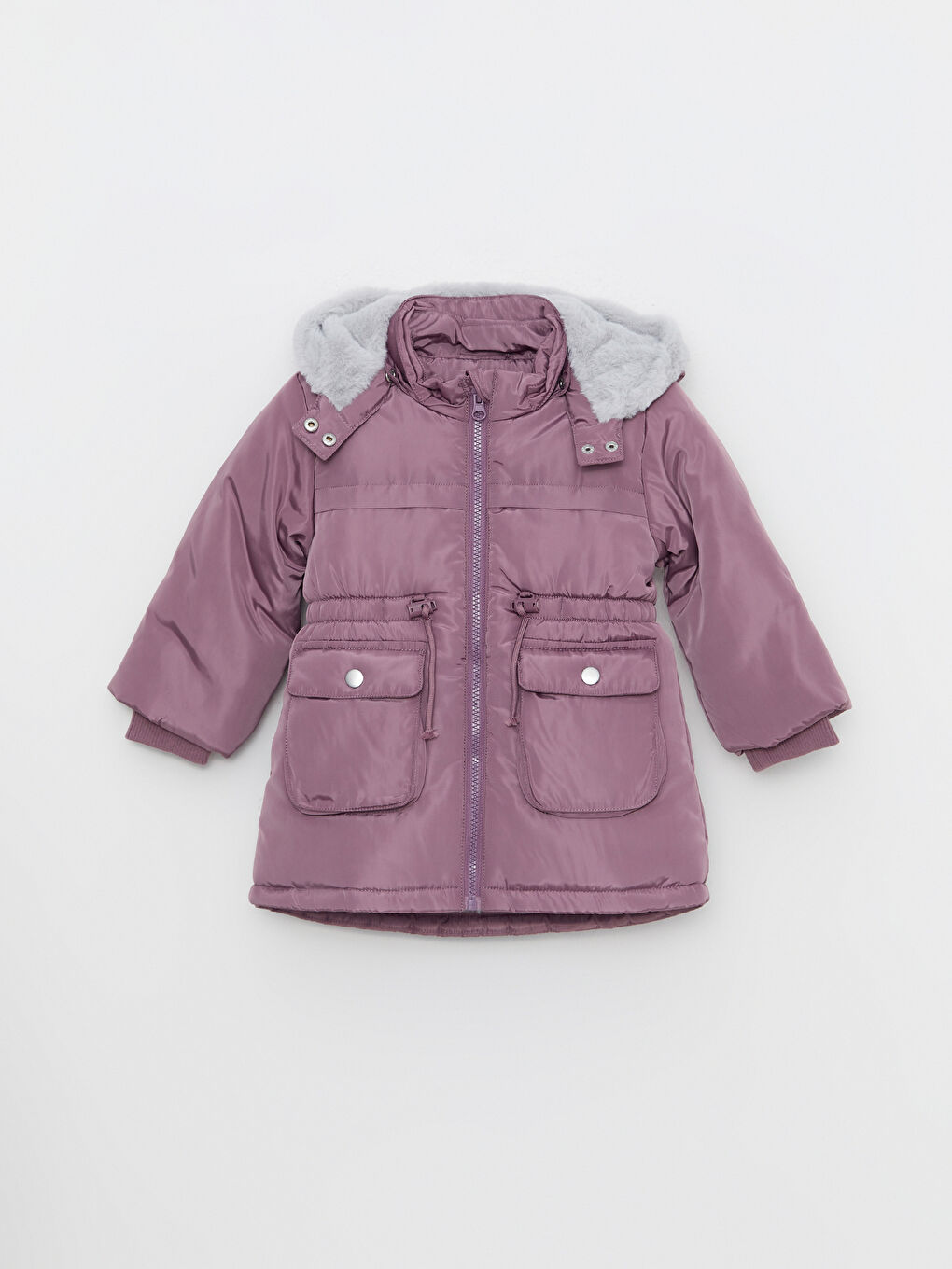 Mürdüm Kapüşonlu Uzun Kollu Kız Bebek Mont