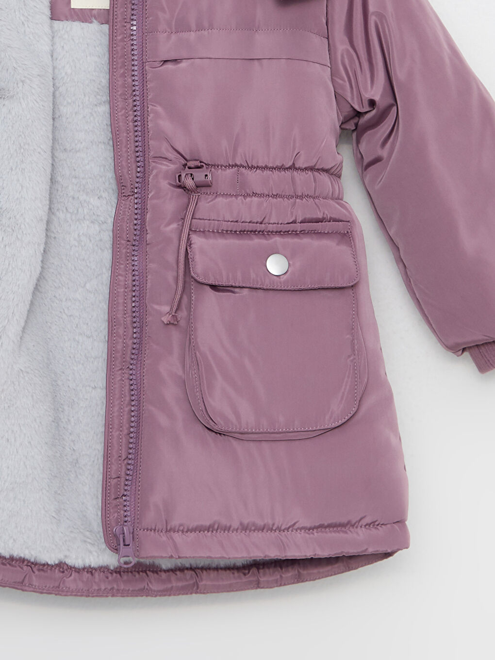 Mürdüm Kapüşonlu Uzun Kollu Kız Bebek Mont-2