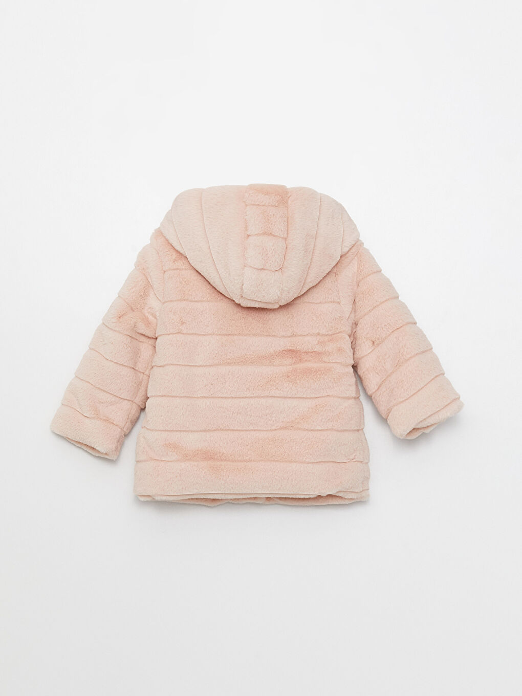 Pembe Kapüşonlu Uzun Kollu Kız Bebek Pelüş Mont-1
