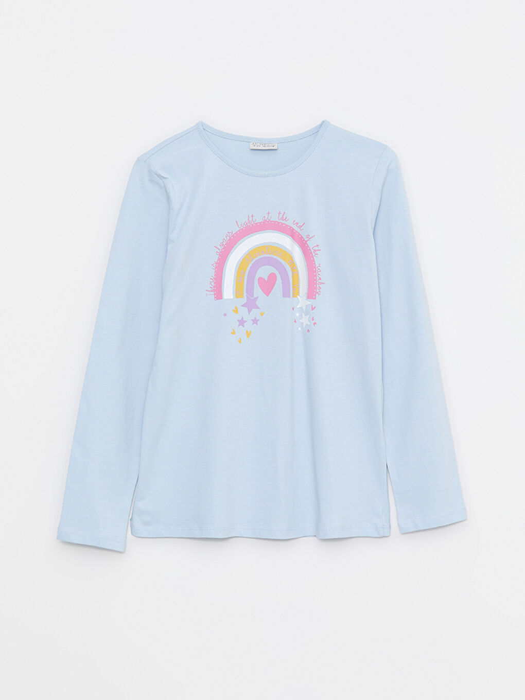Crew Neck Printed Long Sleeve Cotton Girl T-shirt