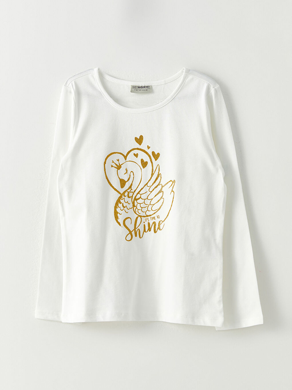 T-shirt Fille en Coton à Manches Longues Imprimé Col Rond