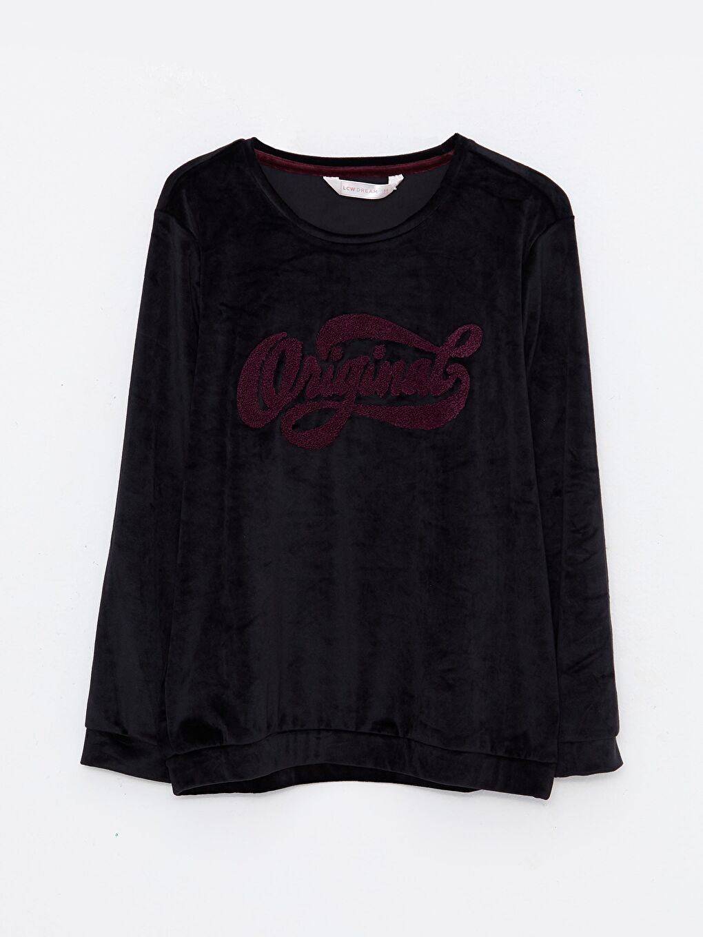 Siyah Bisiklet Yaka Nakışlı Uzun Kollu Kadın Pijama Takımı-6