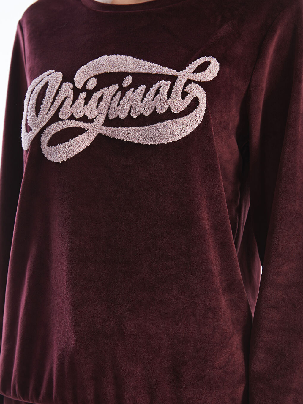 Mürdüm Bisiklet Yaka Nakışlı Uzun Kollu Kadın Pijama Takımı-2