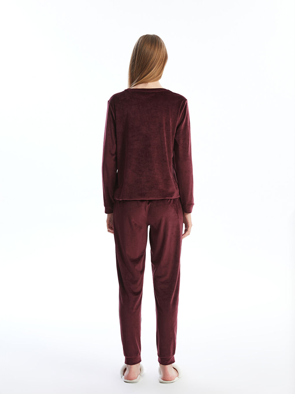 Mürdüm Bisiklet Yaka Nakışlı Uzun Kollu Kadın Pijama Takımı-3