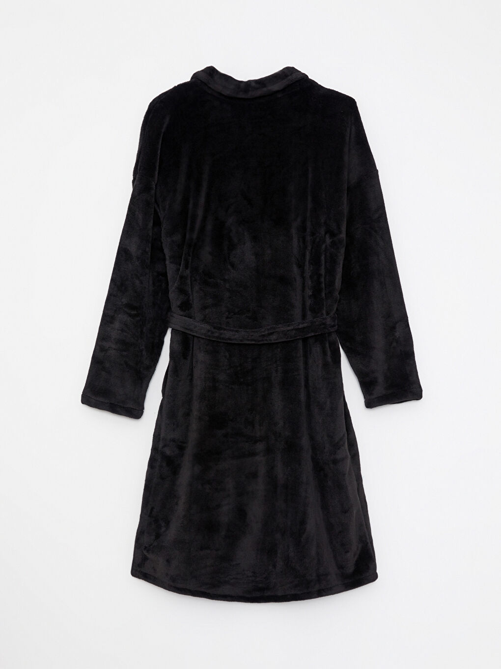 Siyah Şal Yaka Baskılı Uzun Kollu Pelüş Kadın Sabahlık-6