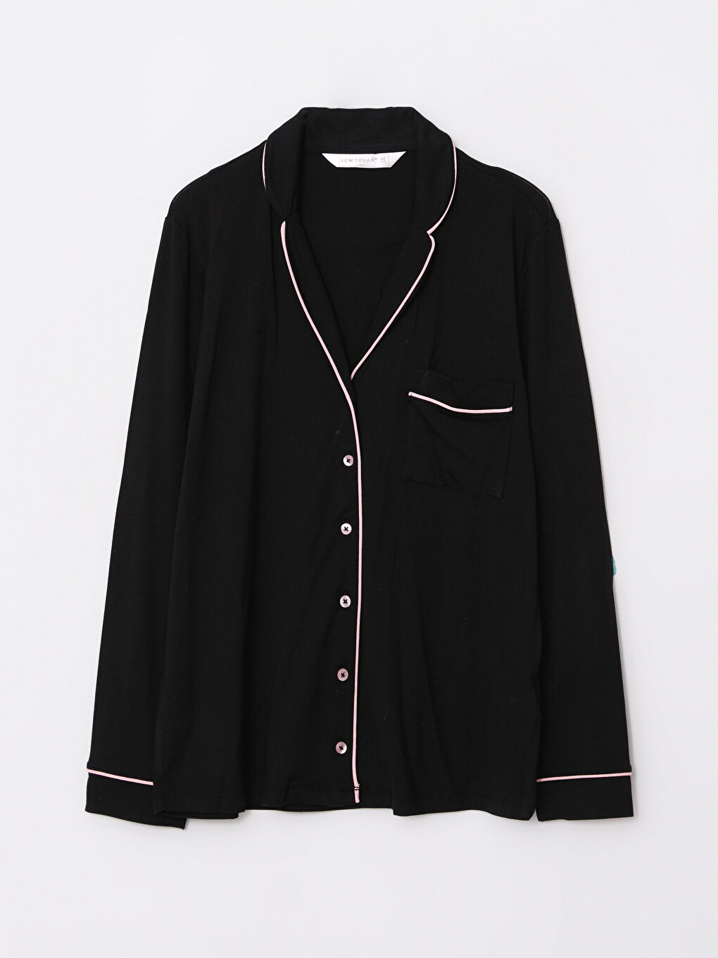 Siyah Gömlek Yaka Düz Uzun Kollu Kadın Pijama Takımı-7