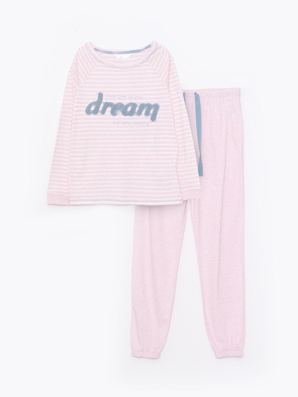 LCW DREAM Pembe Bisiklet Yaka Baskılı Uzun Kollu Kadın Pijama Takımı - 5