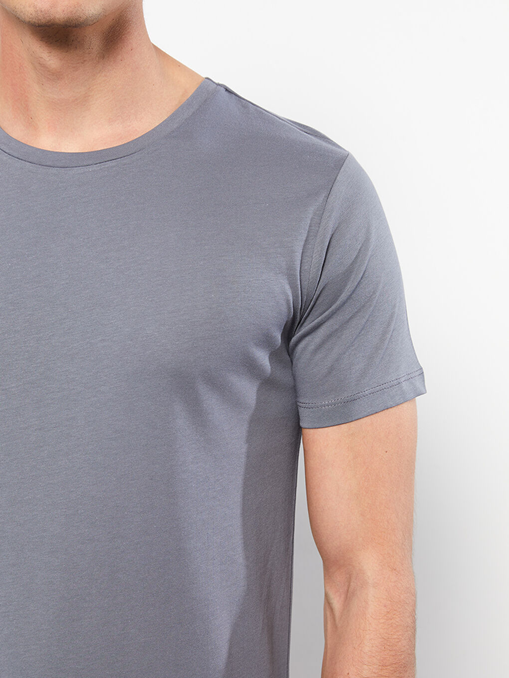 Gri Bisiklet Yaka Penye Erkek Tişört-3