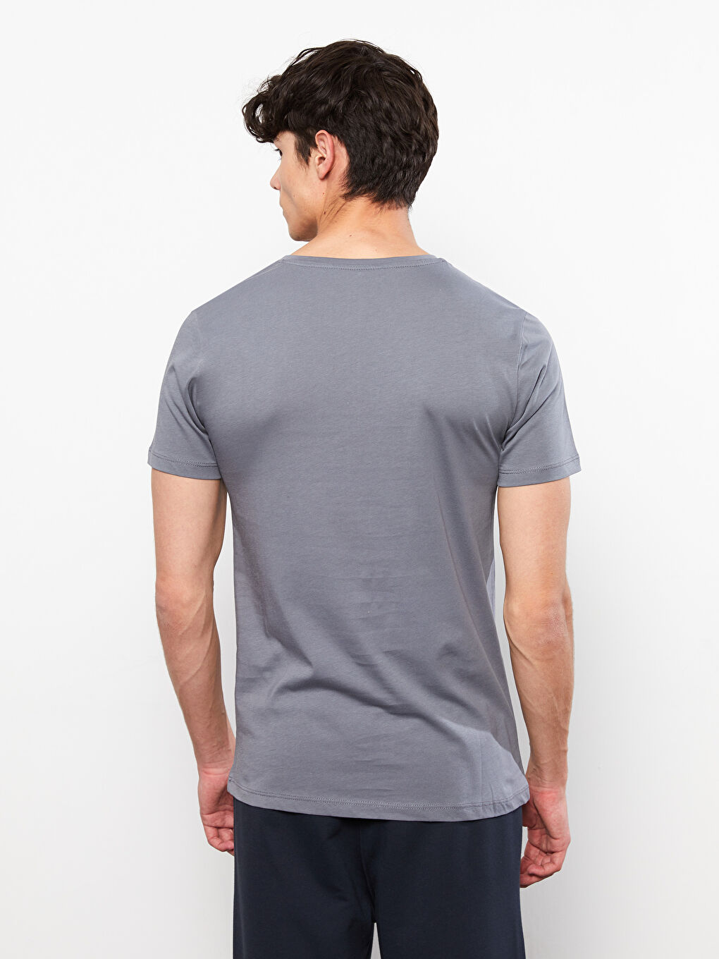 Gri Bisiklet Yaka Penye Erkek Tişört-4