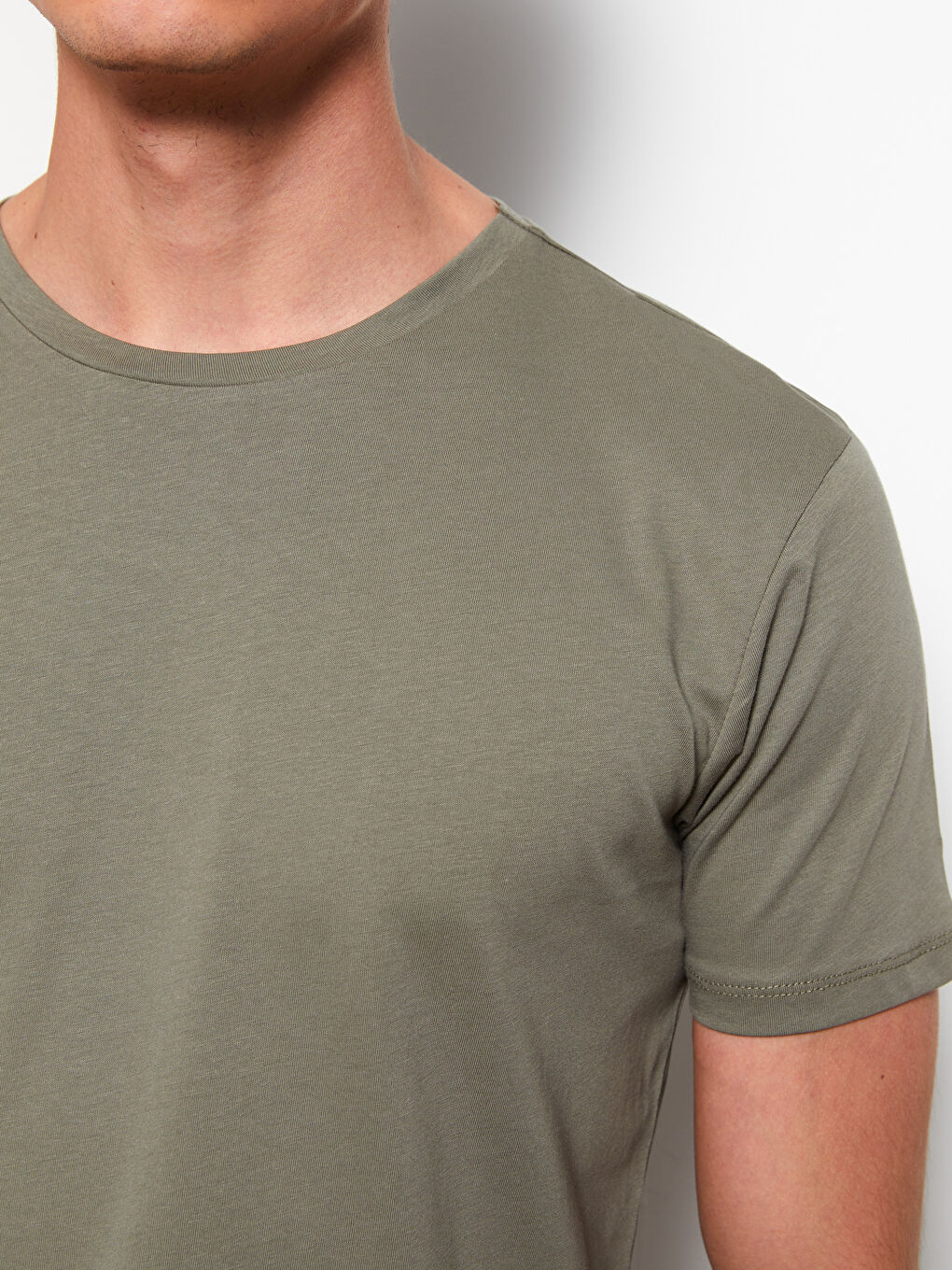 Haki Bisiklet Yaka Penye Erkek Tişört-3