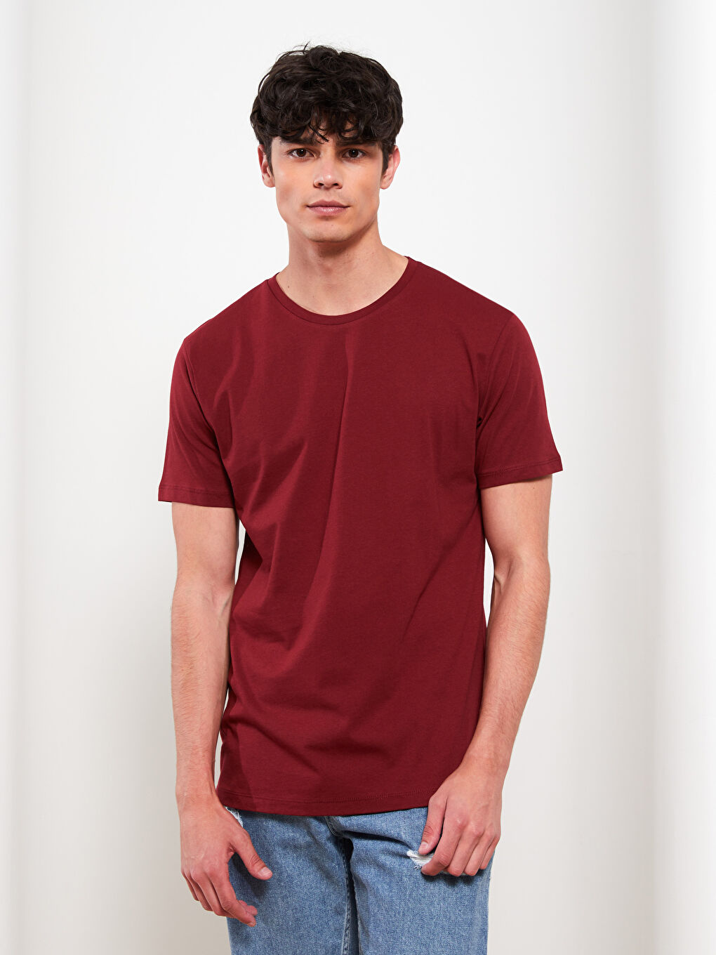 Kırmızı Bisiklet Yaka Penye Erkek Tişört-1