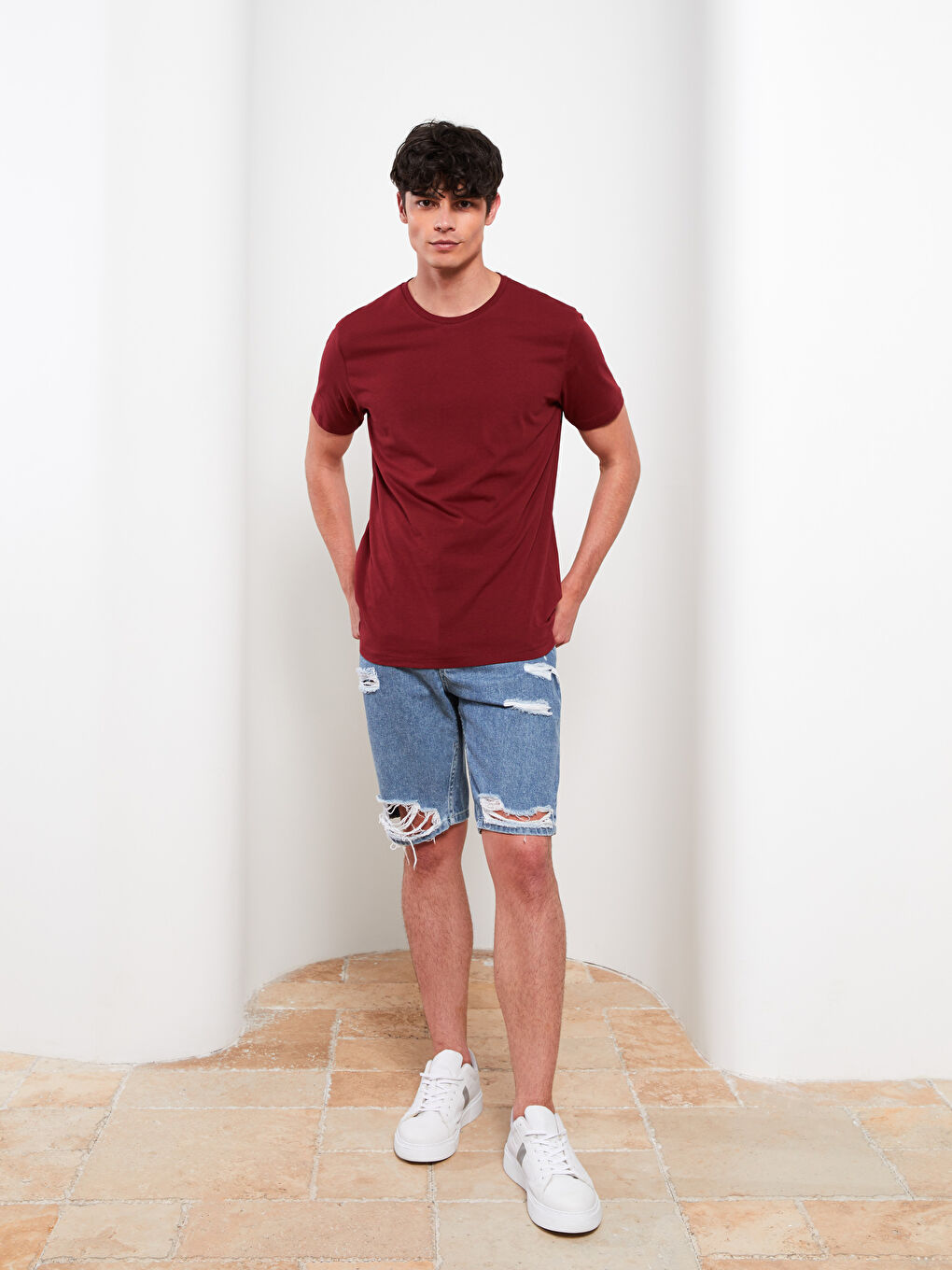 Kırmızı Bisiklet Yaka Penye Erkek Tişört-2