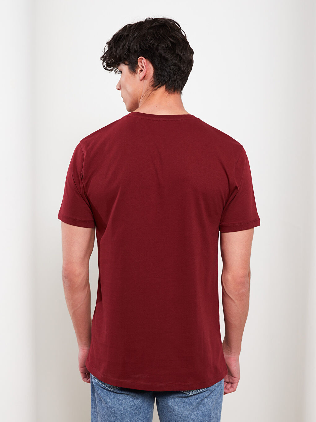 Kırmızı Bisiklet Yaka Penye Erkek Tişört-4