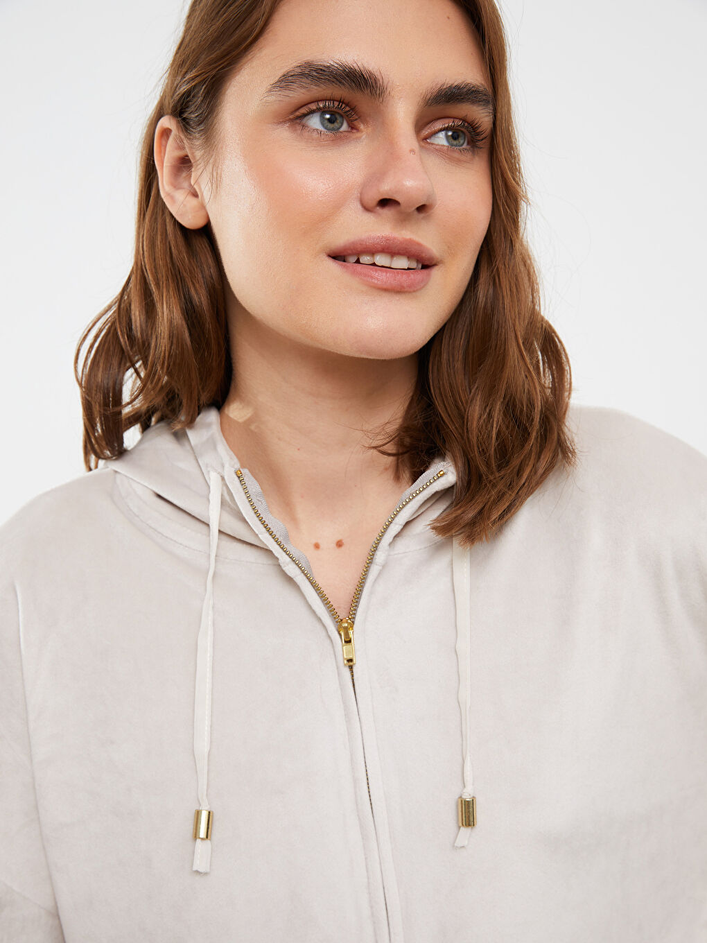 LCW DREAM Mit Kapuze Regulär Langarm Samt Pyjama-Oberteil für Damen -W21989Z8-EHW