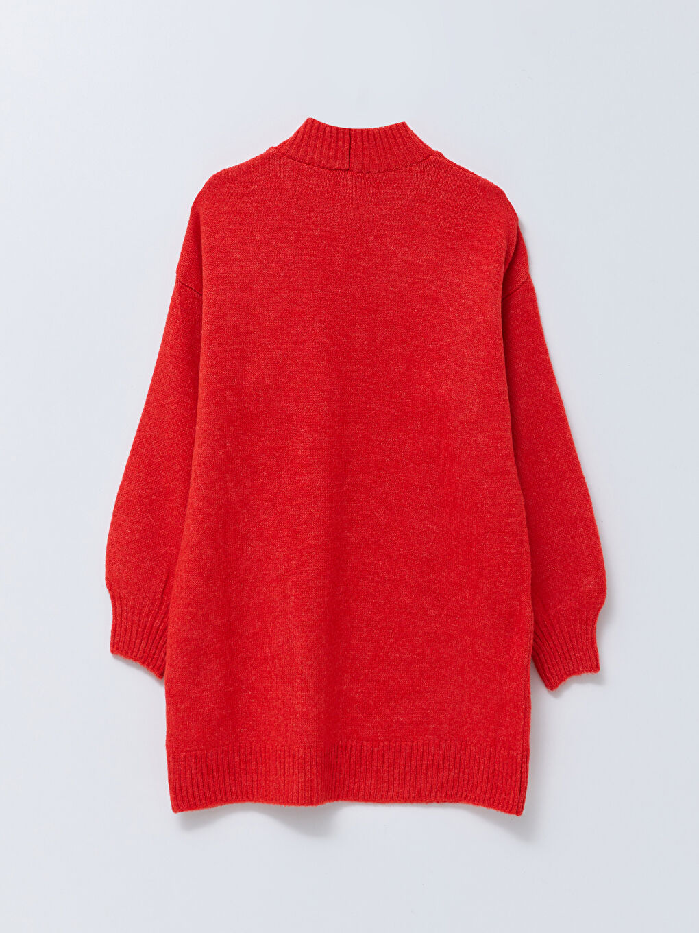 Kırmızı Yarım Balıkçı Yaka Düz Uzun Kollu Kadın Triko Tunik-1