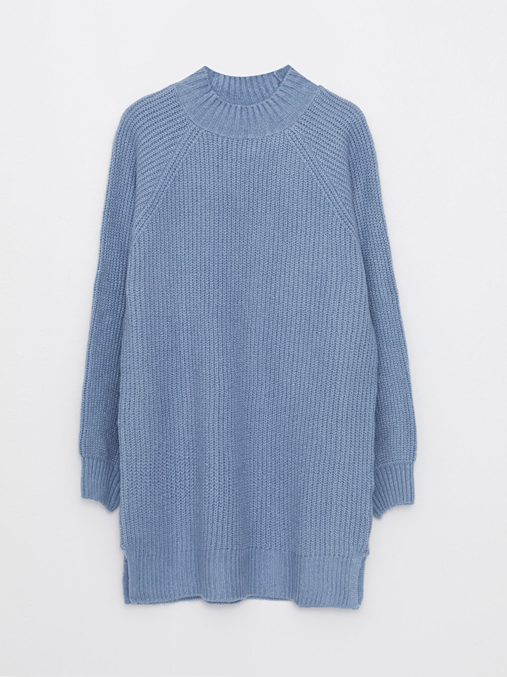 Mavi Yarım Balıkçı Yaka Düz Uzun Kollu Kadın Tunik-4