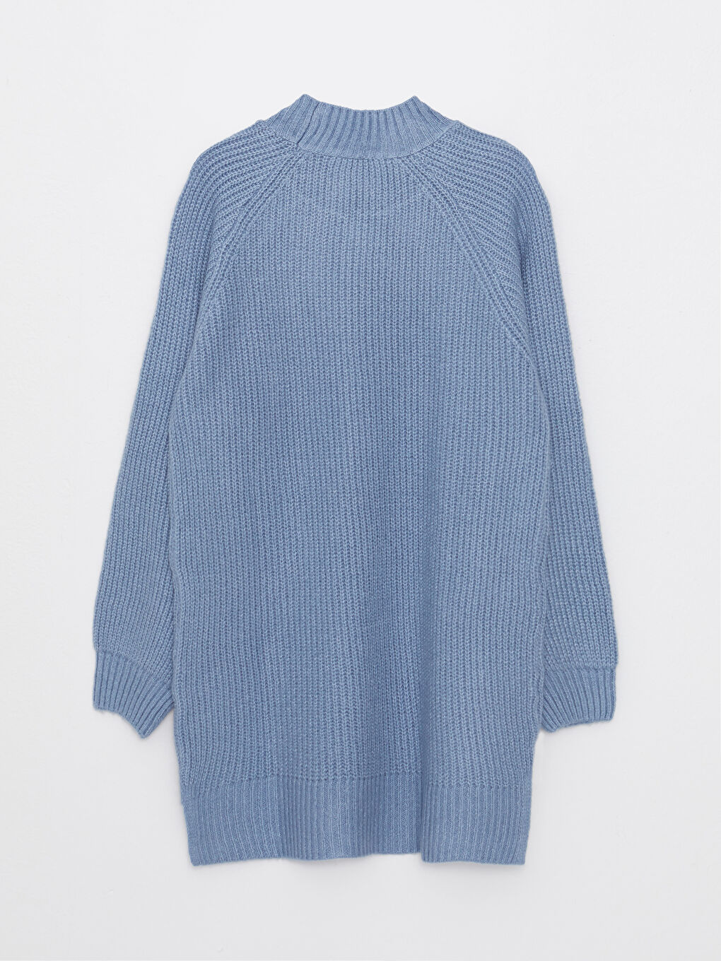 Mavi Yarım Balıkçı Yaka Düz Uzun Kollu Kadın Tunik-5