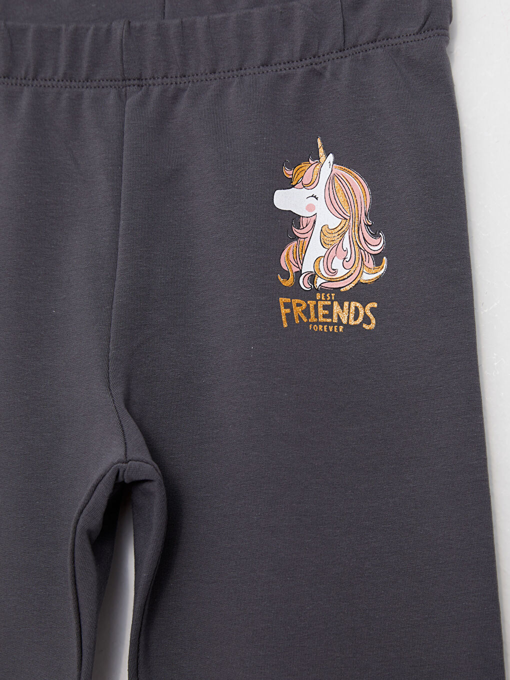 Gri Beli Lastikli Baskılı Pamuklu Kız Çocuk Uzun Tayt-2