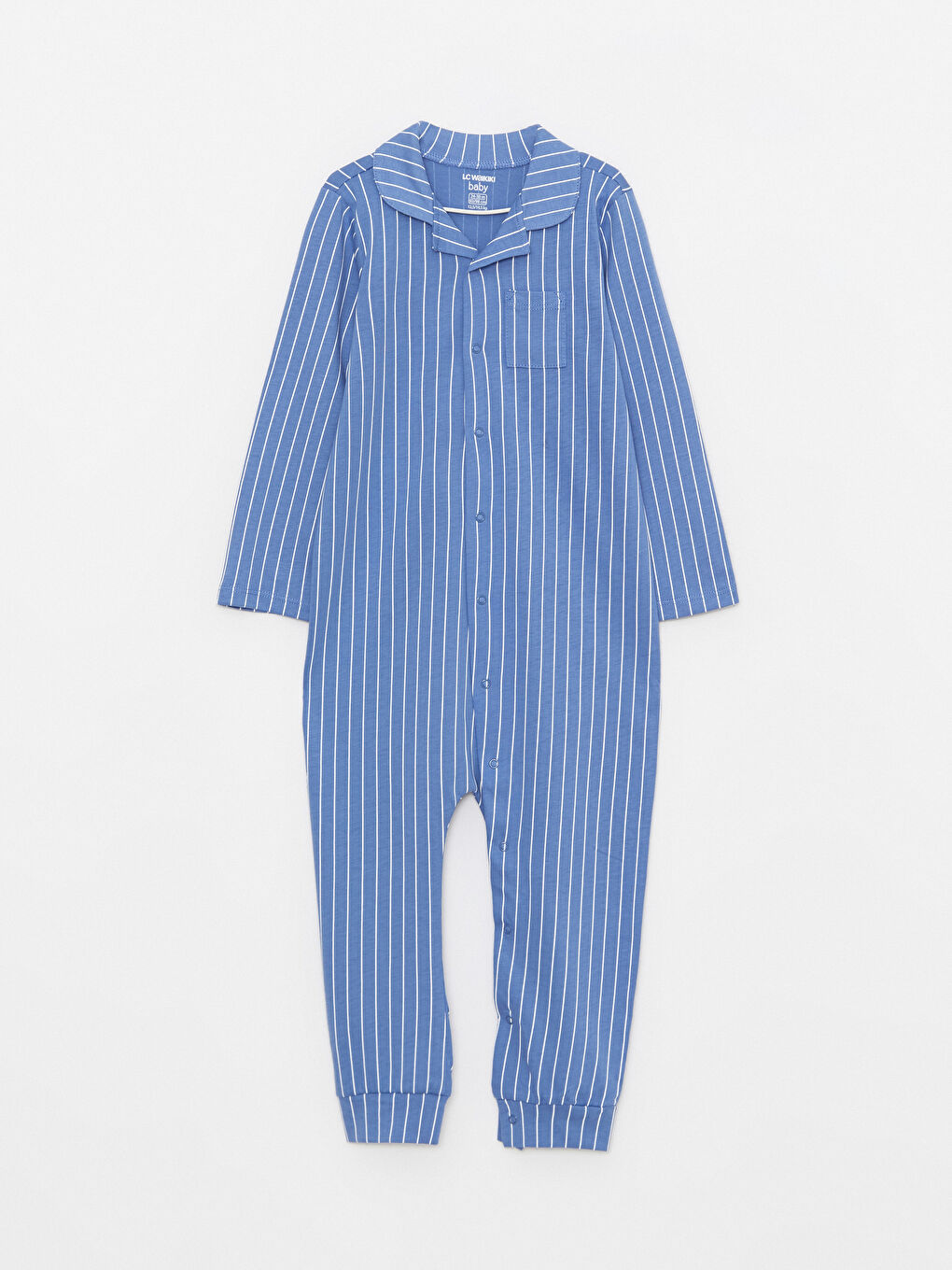 Mavi Polo Yaka Uzun Kollu Çizgili Erkek Bebek Tulum