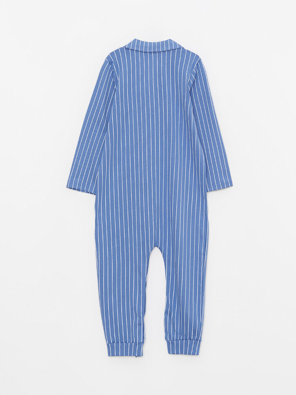 Mavi Polo Yaka Uzun Kollu Çizgili Erkek Bebek Tulum-1