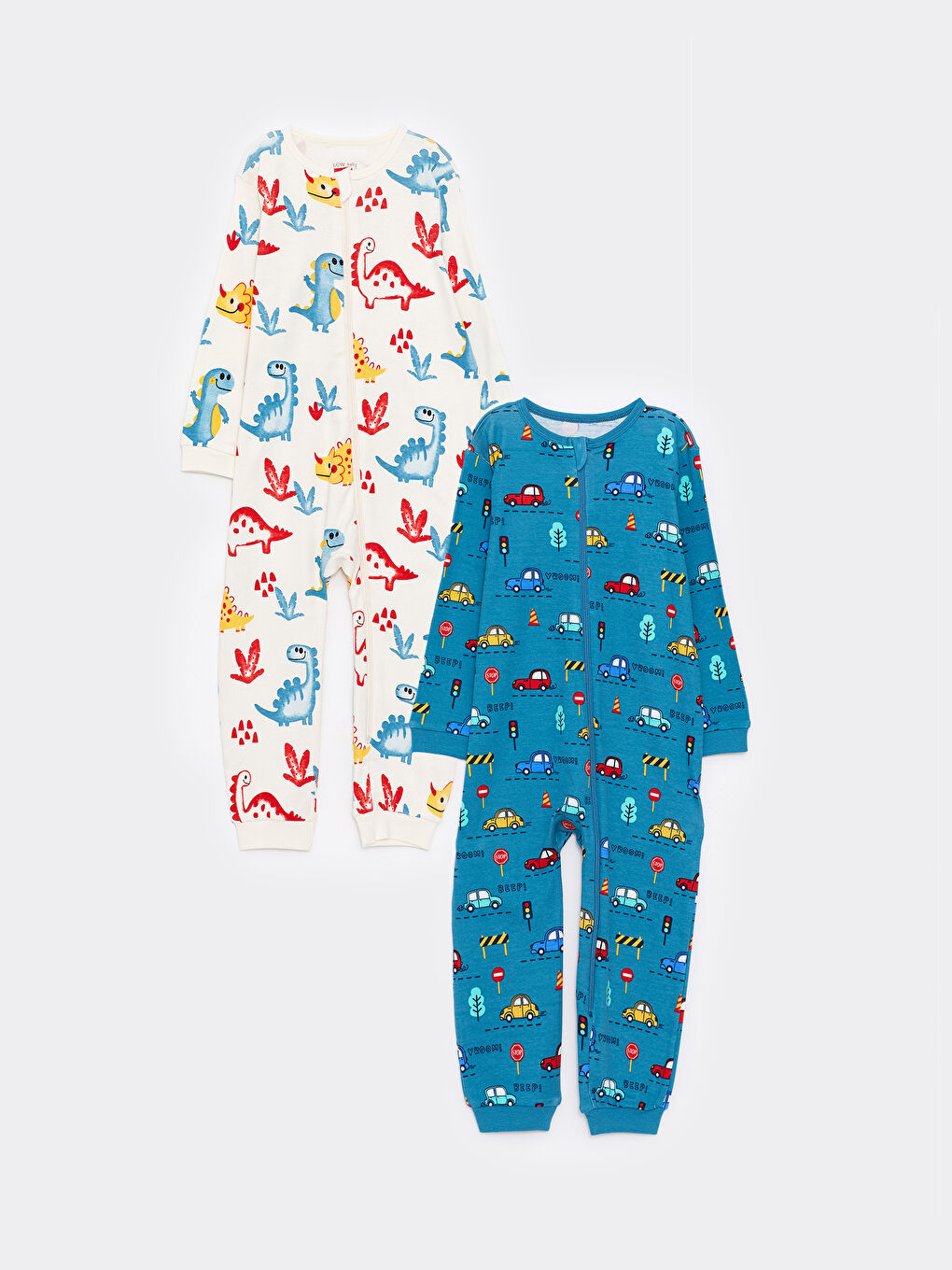 Crew Neck Long Sleeve Printed Baby Boys Jumpsuit 2 Pack