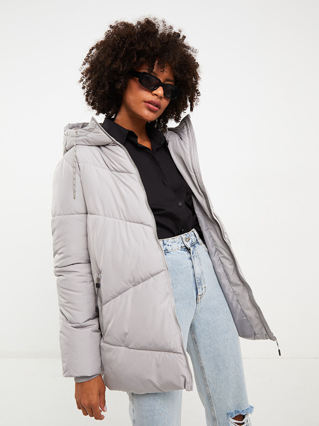 Women's Hooded Plain Puffer Coat-1