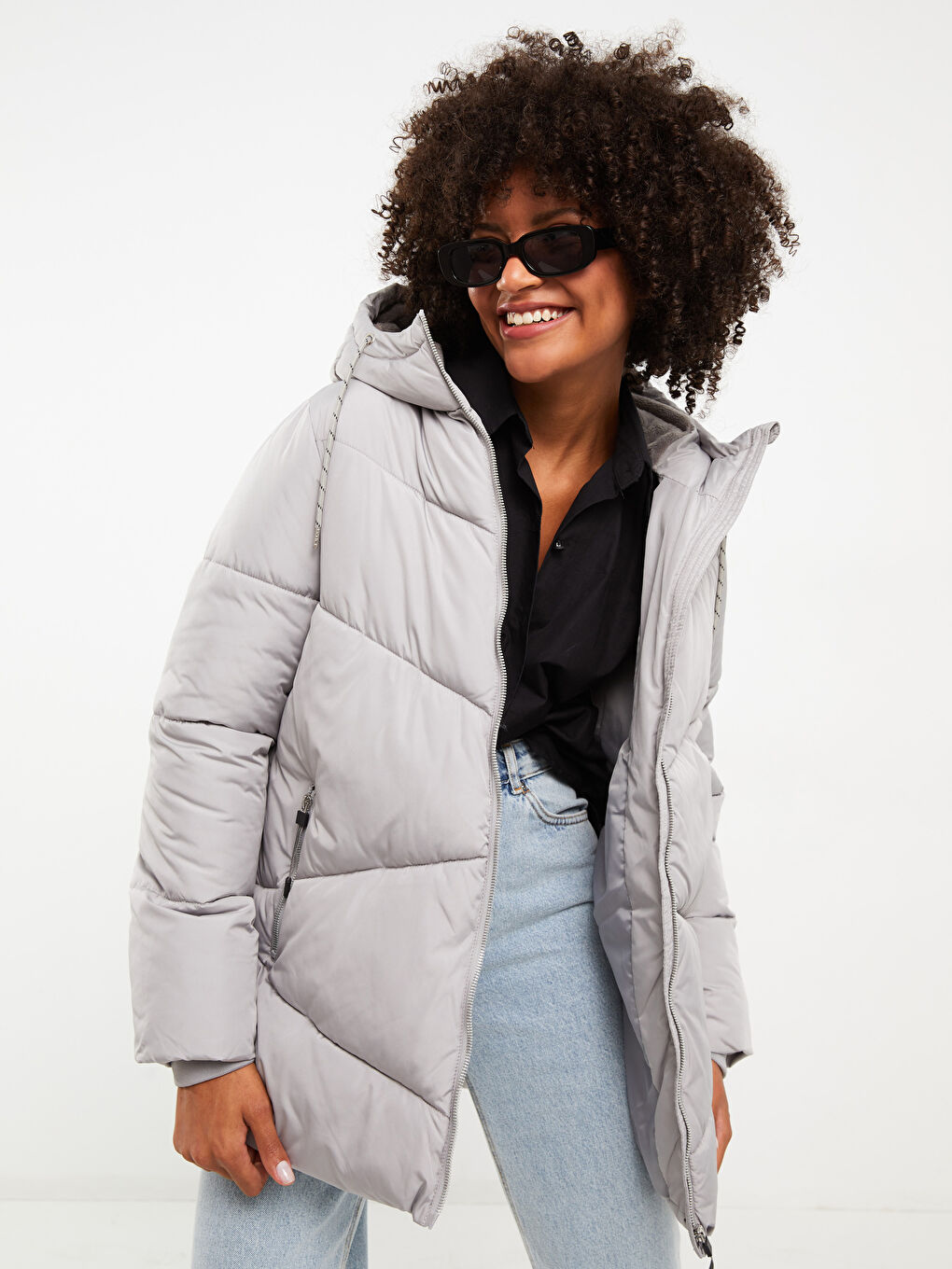 Women's Hooded Plain Puffer Coat-2