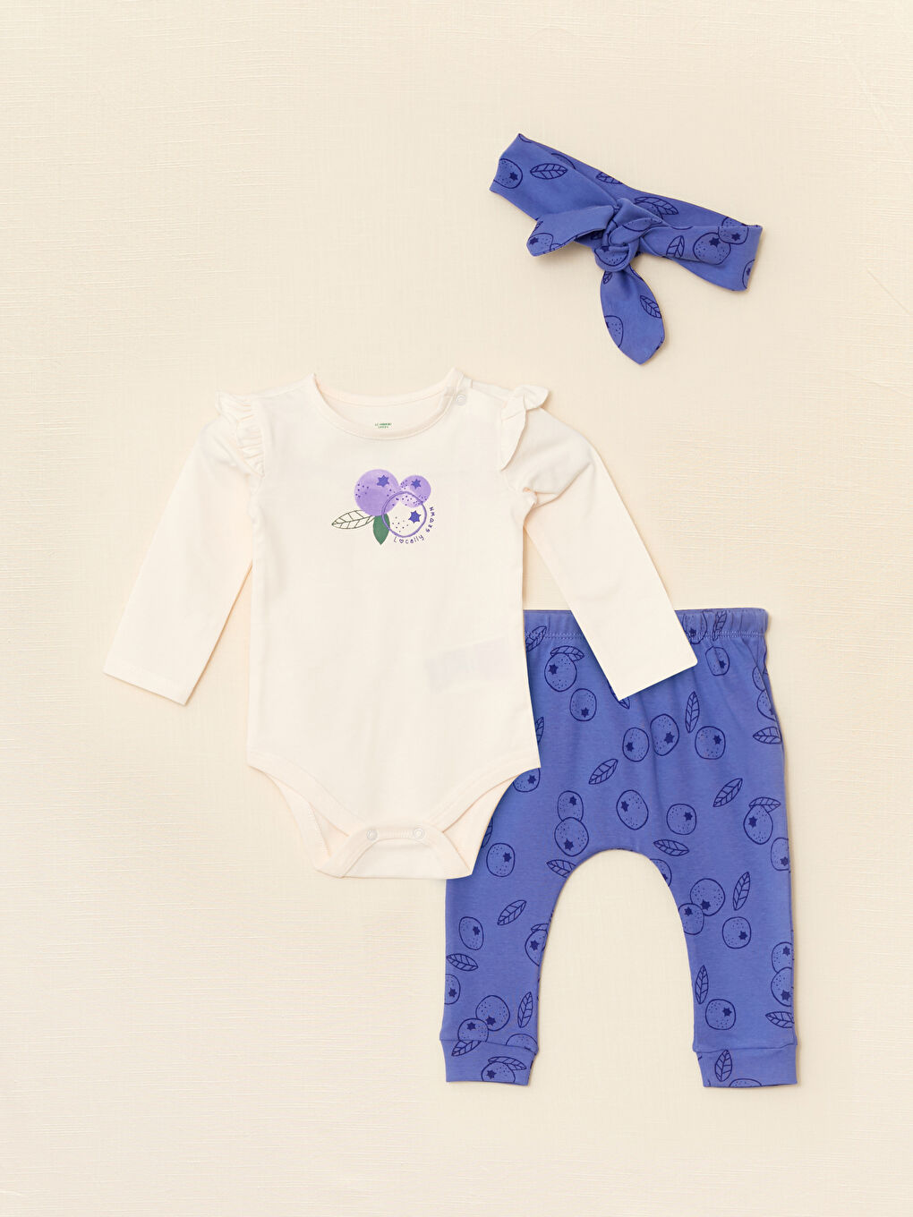 Crew Neck Long Sleeve Printed Organic Cotton Baby Girl 3-Pack Set