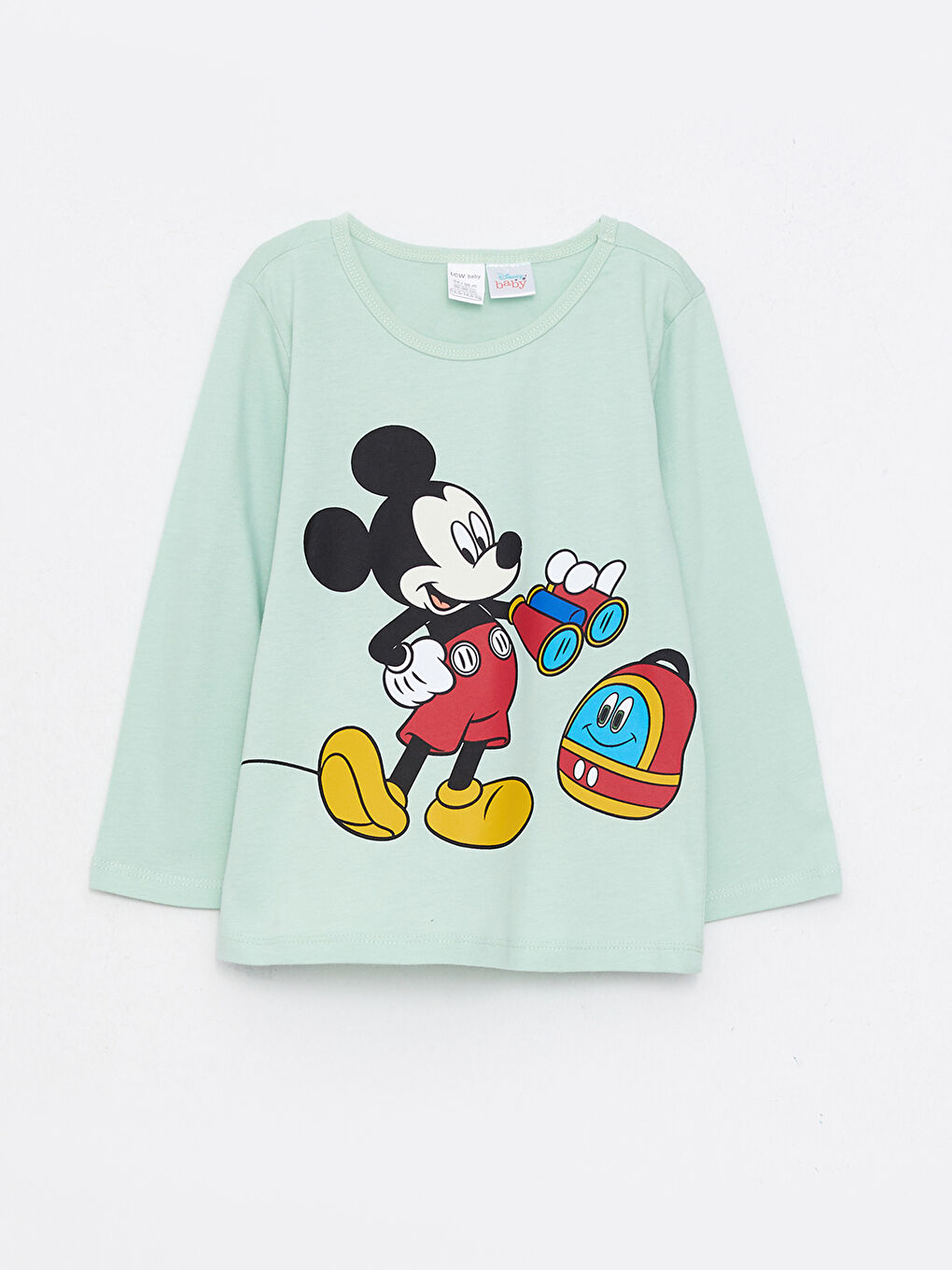 LCW baby Yeşil Bisiklet Yaka Uzun Kollu Mickey Mouse Baskılı Erkek Bebek Pijama Takım - 1