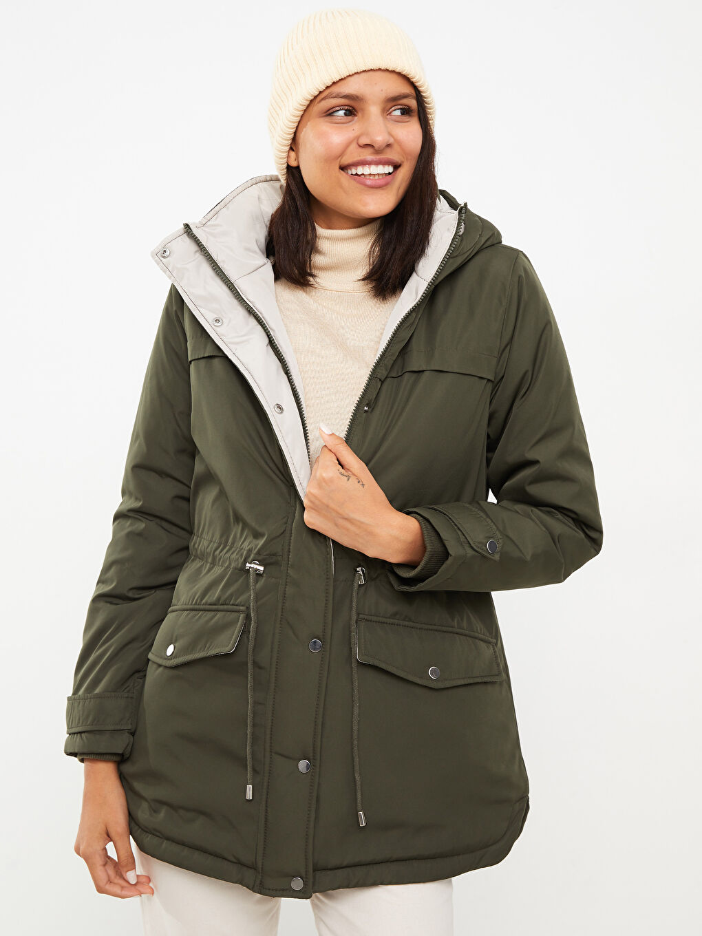 Parka cu glugă, mânecă lungă, pentru femei