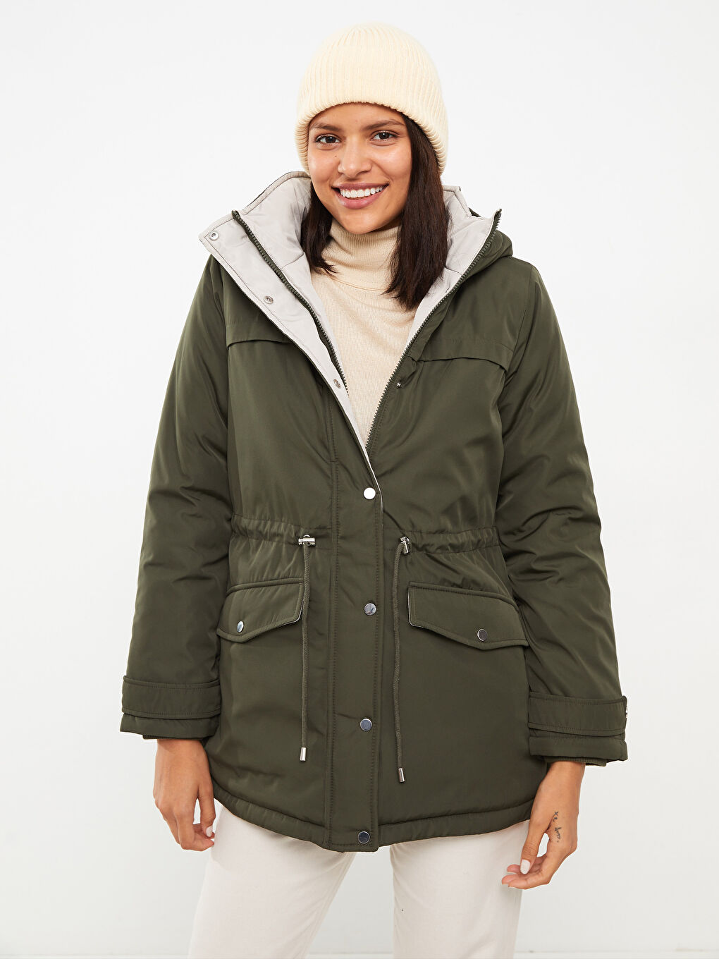 Parka cu glugă, mânecă lungă, pentru femei-1