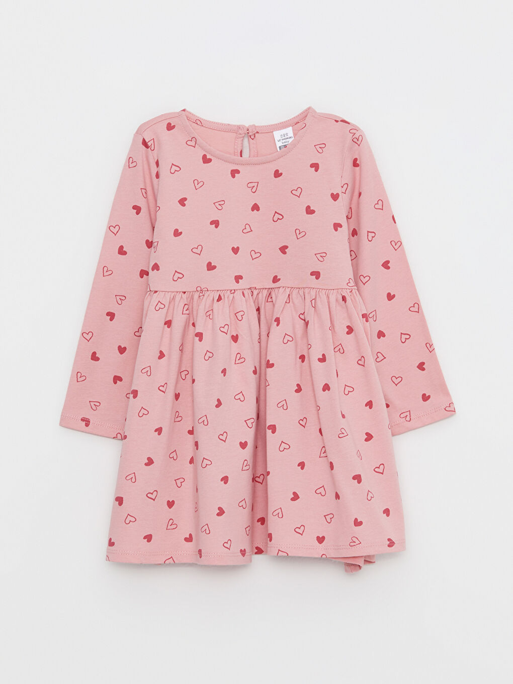 Pembe Bisiklet Yaka Uzun Kollu Baskılı Kız Bebek Elbise